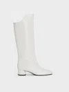 Charles & Keith - Elongated Square-toe Knee-high Boots In White
