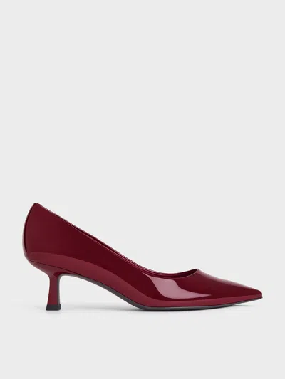 Charles & Keith - Emmy Patent Pointed Kitten Heel Pumps In Red