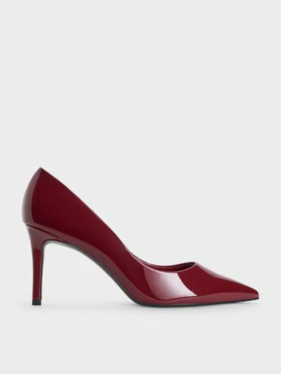 Charles & Keith - Emmy Patent Pointed Toe Stiletto Pumps In Red