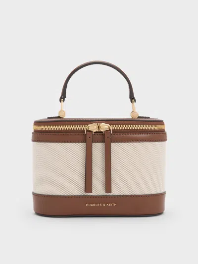 Charles & Keith - Enola Canvas Top Handle Vanity Bag In Brown