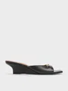 Charles & Keith - Erinna Metallc-accent Wedge Mules In Black