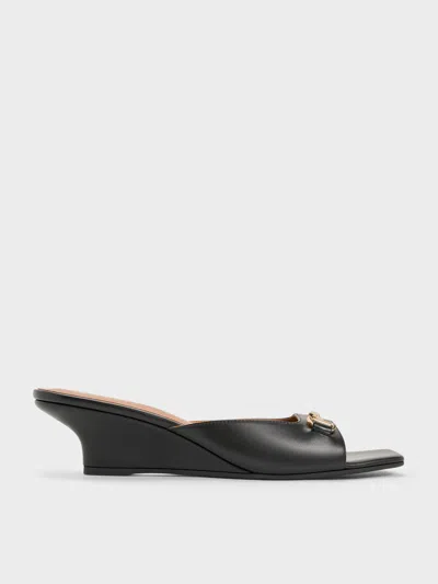 Charles & Keith - Erinna Metallc-accent Wedge Mules In Black