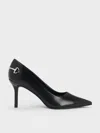 Charles & Keith - Erinna Metallic-accent Pointed-toe Pumps In Black