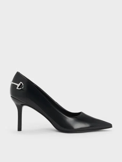 Charles & Keith - Erinna Metallic-accent Pointed-toe Pumps In Black
