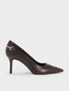 Charles & Keith - Erinna Metallic-accent Pointed-toe Pumps In Burgundy
