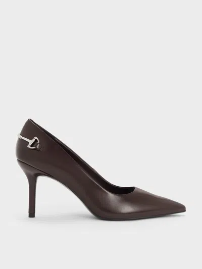 Charles & Keith - Erinna Metallic-accent Pointed-toe Pumps In Burgundy