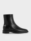 Charles & Keith - Erinna Metallic-accent Side-zip Ankle Boots In Black
