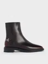 Charles & Keith - Erinna Metallic-accent Side-zip Ankle Boots In Burgundy