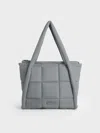Charles & Keith - Errya Nylon Quilted Puffy Tote Bag In Grey