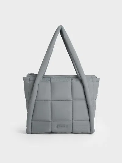 Charles & Keith - Errya Nylon Quilted Puffy Tote Bag In Grey