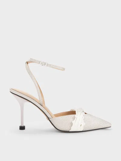 Charles & Keith Beaded Glittered Ankle-strap Pumps In Silver