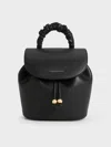 Charles & Keith - Eve Ruched-handle Backpack In Black