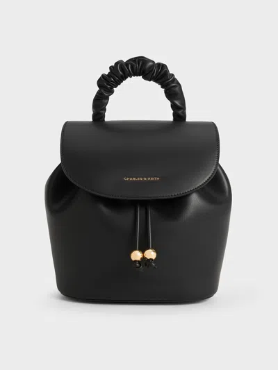 Charles & Keith - Eve Ruched-handle Backpack In Black
