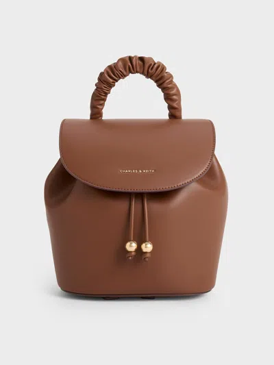 Charles & Keith - Eve Ruched-handle Backpack In Brown