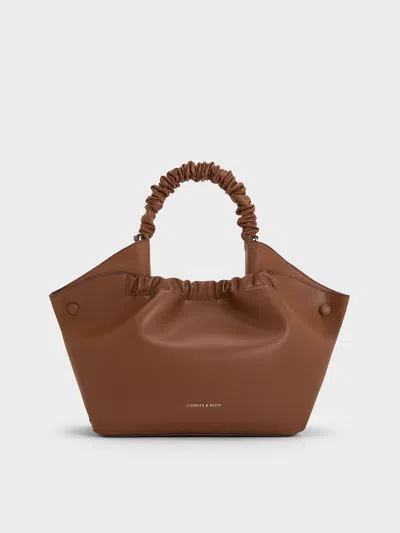 Charles & Keith - Eve Ruched-handle Tote Bag In Brown