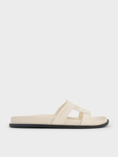Charles & Keith - Interwoven Cut-out Slide Sandals In White
