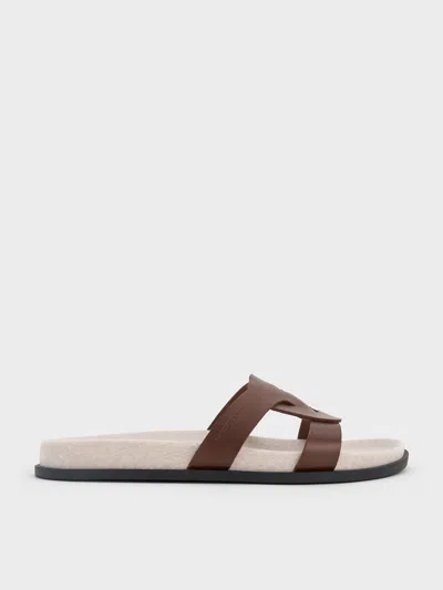 Charles & Keith - Linen Interwoven Cut-out Slide Sandals In Brown