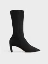 Charles & Keith - Faux Suede Blade-heel Pointed-toe Calf Boots In Black Textured