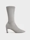 Charles & Keith - Faux Suede Blade-heel Pointed-toe Calf Boots In Grey