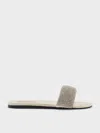 Charles & Keith - Faux Suede Crystal-embellished Slide Sandals