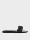 Charles & Keith - Faux Suede Crystal-embellished Slide Sandals