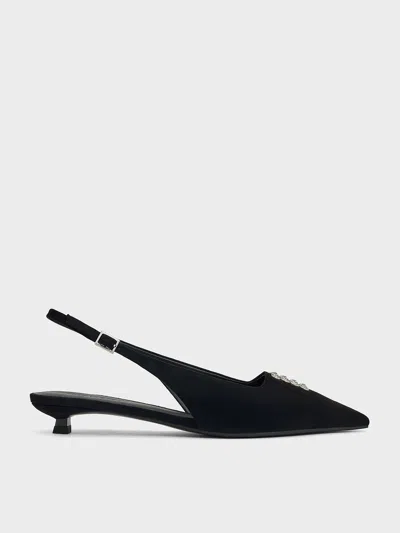 Charles & Keith - Faux Suede Crystal-embellished Slingback Pumps In Black