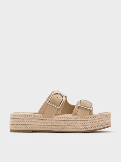 Charles & Keith - Faux Suede Double-strap Espadrille Flatform Sandals