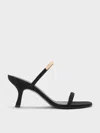 Charles & Keith - Faux Suede Metallic-accent Double-strap Heeled Sandals In Black