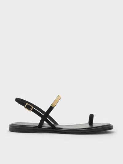 Charles & Keith - Faux Suede Metallic-accent Toe-ring Slingback Sandals In Black