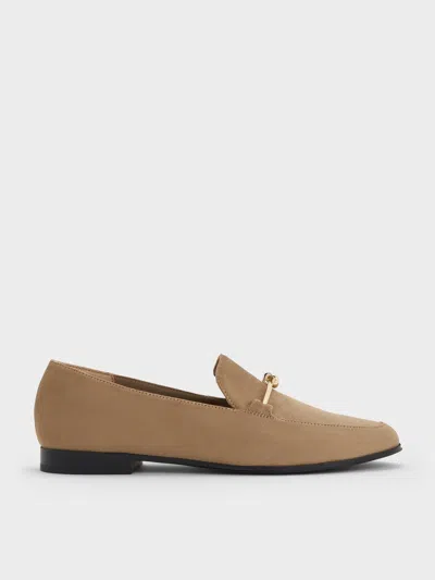 Charles & Keith - Faux Suede Metallic Knot-bar Loafers