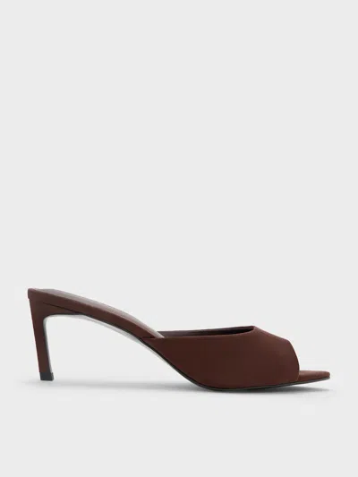 Charles & Keith - Faux Suede Pointed Peep-toe Heeled Mules