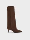 Charles & Keith - Faux Suede Pointed-toe Stiletto-heel Knee-high Boots In Brown