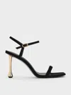Charles & Keith - Faux Suede Sculptural-heel Ankle-strap Sandals In Black Textured