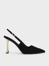 Charles & Keith - Faux Suede Sculptural-heel Pointed-toe Pumps In Black Textured