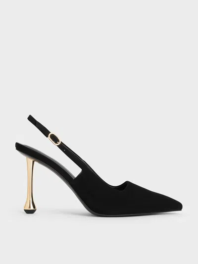 Charles & Keith - Faux Suede Sculptural-heel Pointed-toe Pumps In Black Textured