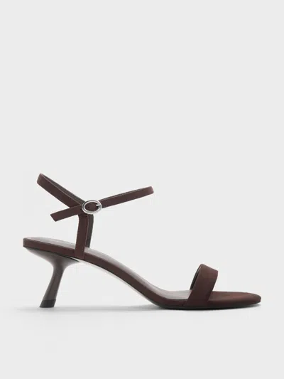 Charles & Keith - Faux Suede Slant-heel Ankle-strap Sandals In Brown