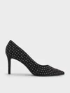 Charles & Keith - Faux Suede Studded Pointed-toe Pumps In Black