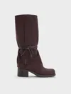Charles & Keith - Faux Suede Tie-around Knee-high Boots In Brown