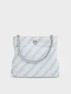 Charles & Keith - Fawn Denim Panelled Chain-handle Shoulder Bag In Light Washed Denim