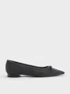 Charles & Keith - Felt Bow Metallic-accent Pointed-toe Ballet Flats In Gray