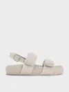 Charles & Keith - Felt Quilted Double-strap Slingback Sandals In Gray