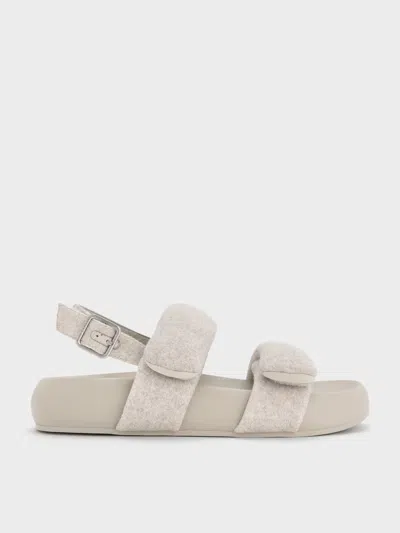 Charles & Keith - Felt Quilted Double-strap Slingback Sandals In Gray