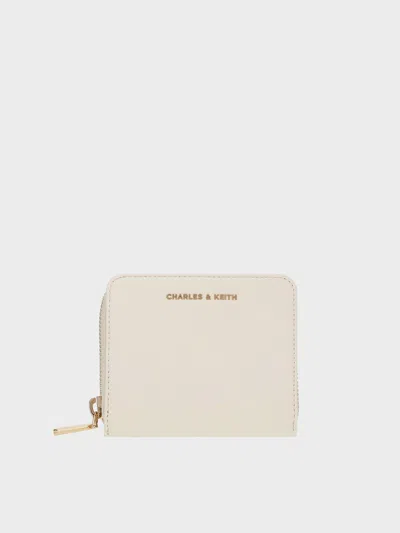 Charles & Keith - Finley Zip-around Small Wallet In Cream