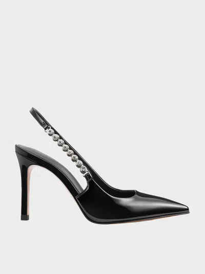 Charles & Keith - Flores Patent Gem-strap Slingback Pumps In Black Patent