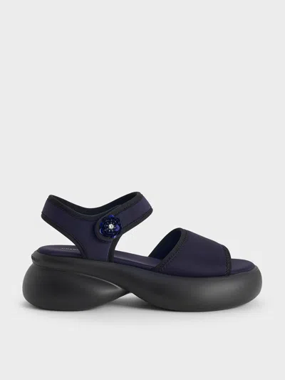 Charles & Keith - Flower-buckle Platform Sports Sandals In Blue