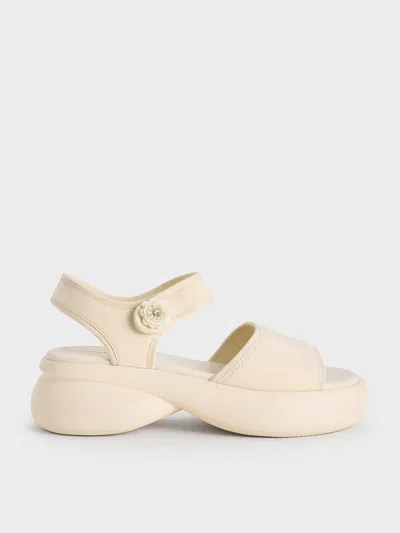 Charles & Keith - Flower-buckle Platform Sports Sandals In White
