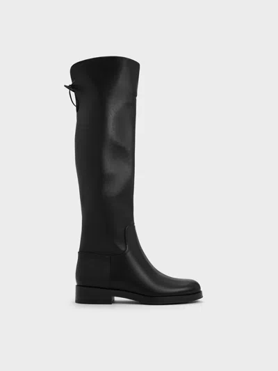 Charles & Keith - Fold-over Back-tie Thigh-high Boots In Black
