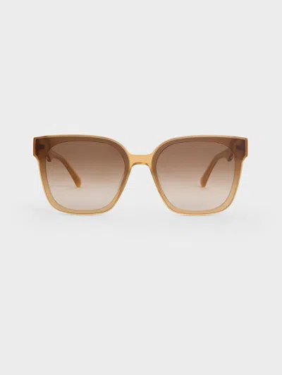Charles & Keith - Freya Recycled Acetate Square Sunglasses In Brown
