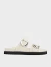 Charles & Keith Gabine Buckled Leather Slides In Chalk