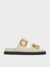 Charles & Keith - Gabine Buckled Leather Slides In Chalk